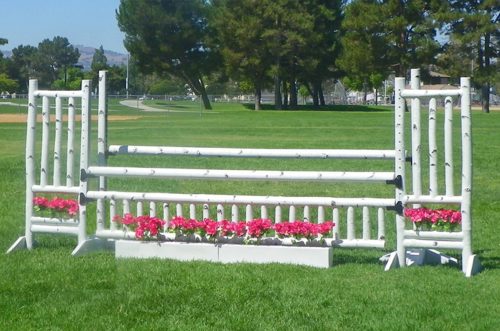 5 foot birch jump standards with gate and flower box