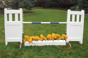 solid picket top jump set with flower box and blue soft pole