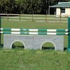 stone culvert wall with picket diamond standards and striped poles