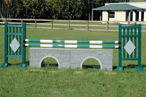 stone culvert wall with picket diamond standards and striped poles