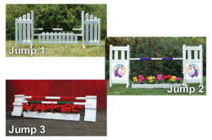 graphic panel jump package slant picket, solid picket top, and holiday kid jumps