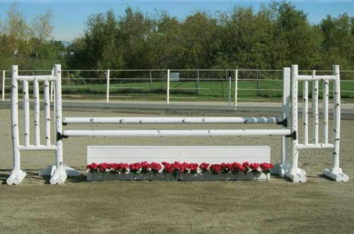 6 foot birch jump standards with flower box and flower strip