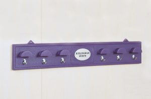 bridle rack with brass hooks in purple