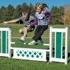 color panel with lattice gate in green with 2 children jumping