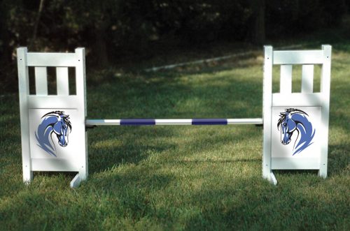 solid picket top jump set with blue horse graphic panels