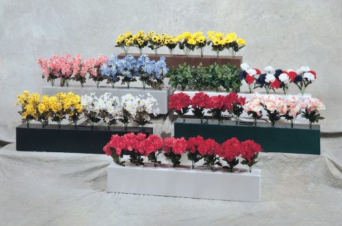 training flower boxes in brown, light grey, white, black, and green