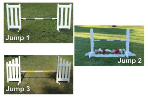 kids basic schooling jump course double picket, schooling jump, and slant picket jump