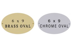 oval name plate 6 x 9 brass and chrome