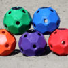 hay ball feeder 2 inch holes green, blue, orange, purple, and red