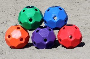 hay ball feeder 2 inch holes green, blue, orange, purple, and red