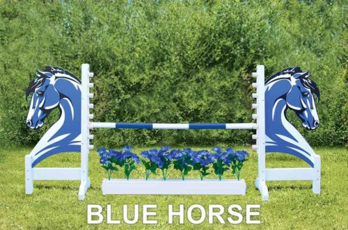 blue horse with flower box